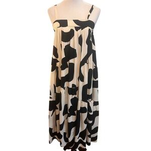 ATL Abel the Label Women Black White Abstract Print Tiered Maxi Dress Boho Small